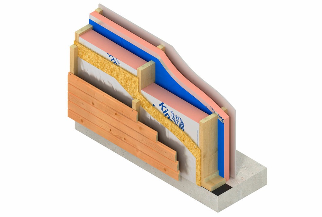 Timber Frame section, illustrating external wall make up. The Ultimata building system features high performance insulation to help minimise wall thickness Make up of external wall